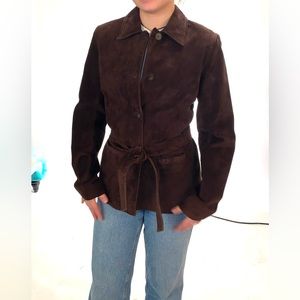 Ann Taylor Brown Suede Coat with belt.